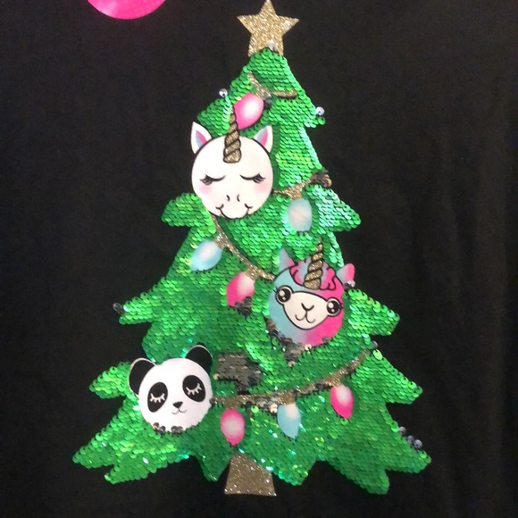 NWT Girl’s The Children’s Place Christmas Sequins Black Shirt w/ Unicorn & More - Picture 2 of 6